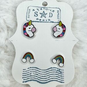 Stainless Steel, screw on back, Unicorn and Rainbow Earrings - Multicolor
